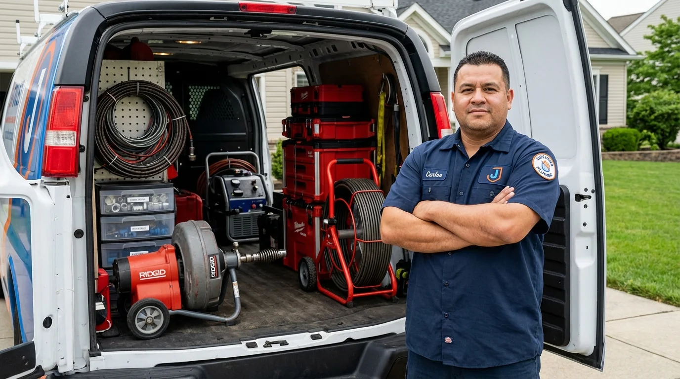 Professional drain cleaning equipment and Johns Plumbing LLC plumber in Montvale