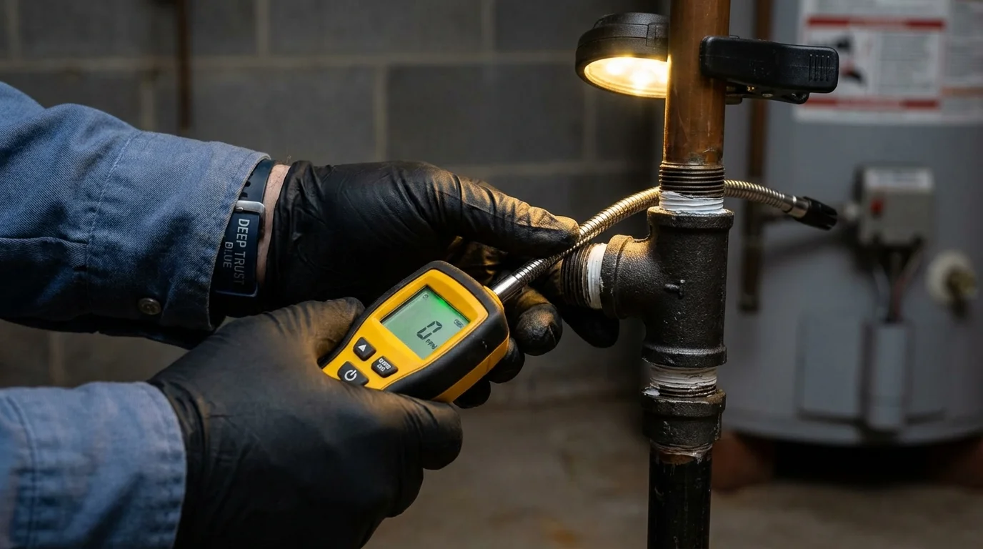 Gas leak detection with electronic sniffer by Johns Plumbing LLC in Montvale