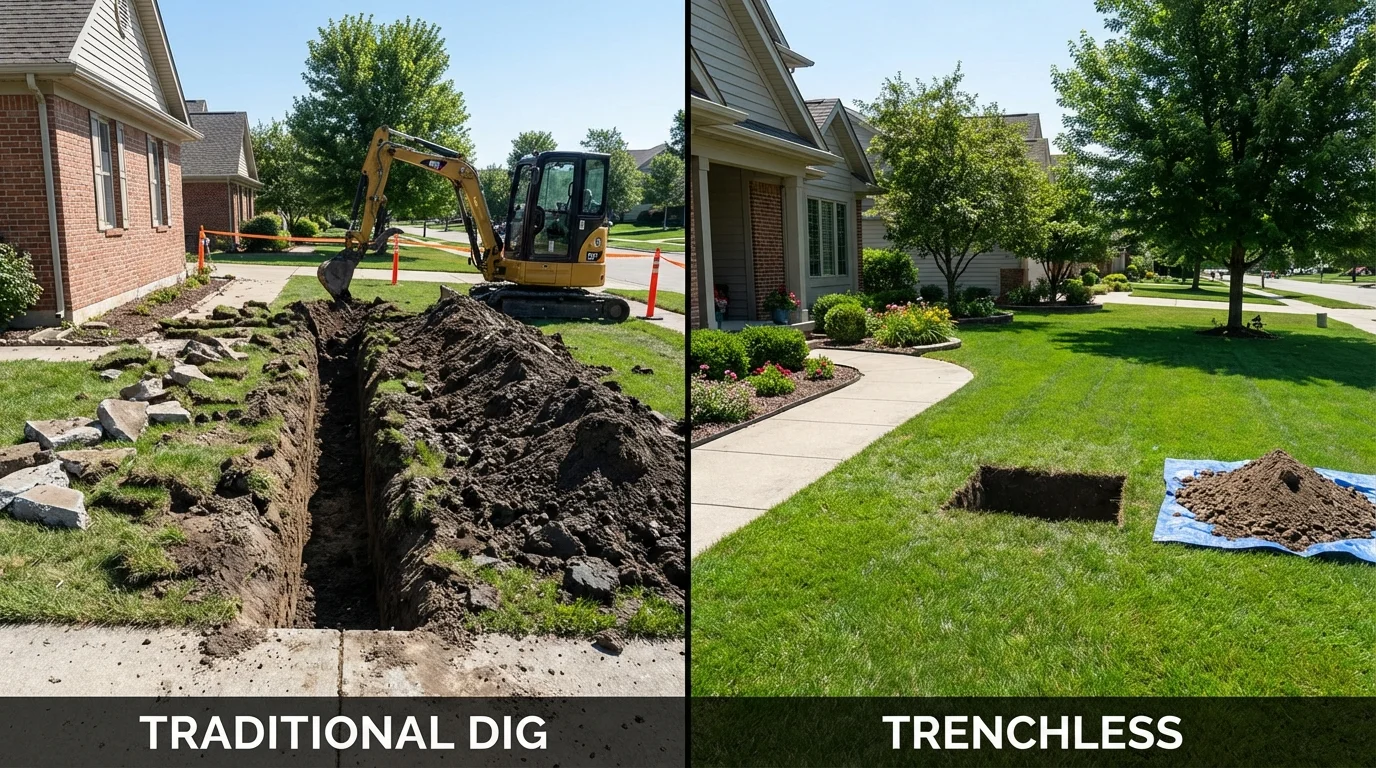 Trenchless sewer repair with minimal yard damage versus traditional excavation in Montvale, NJ